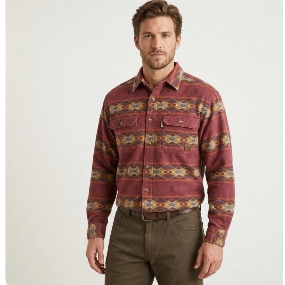 Woolrich Shirt Chamois Pocket Mens Size XL Long Sleeve Button Down Aztec